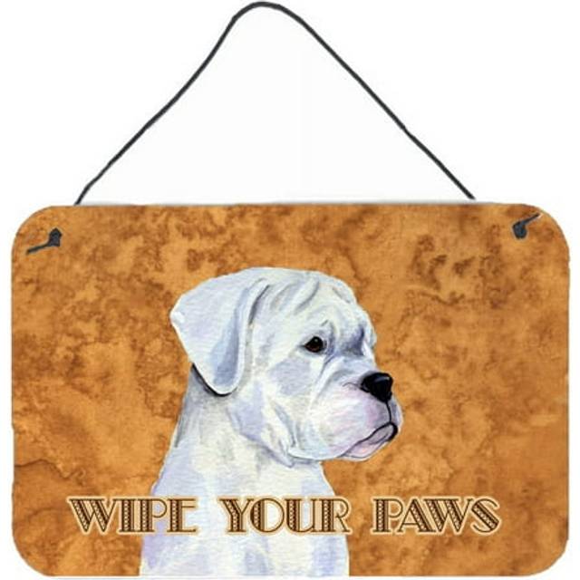 """""Caroline's Treasures White Boxer Wipe Your Paws Aluminum Metal Wall or Door Hanging Prints  8 x 12"""""""""""""