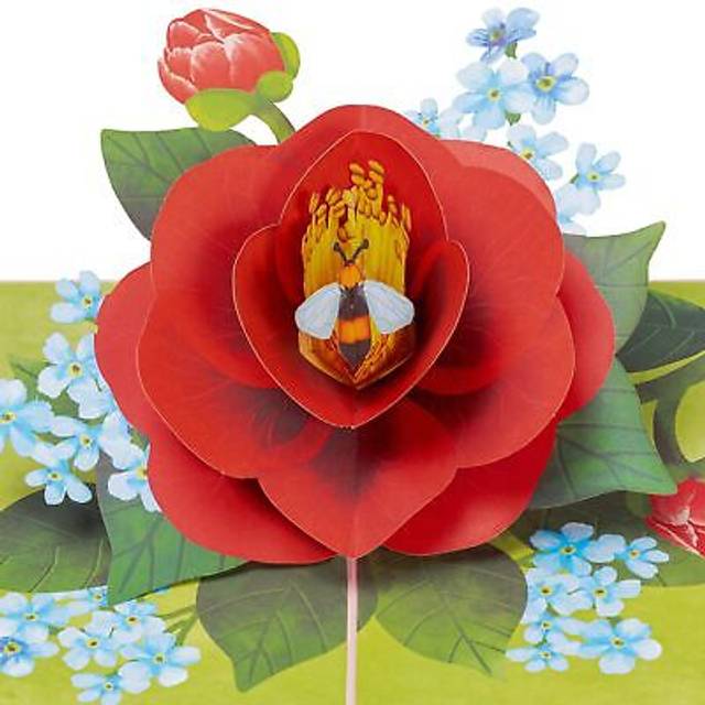 "Paper Love 3D Camellia Flower Pop Up Card - 5"""""""" x 7"""""""" Cover - Includes Envelope and Note Tag"