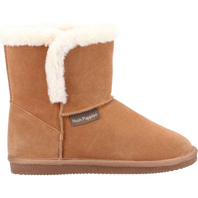 Hush Puppies Womens Slippers Booties Ashleigh Leather Slip On tan Suede - Size UK 4 - Tan