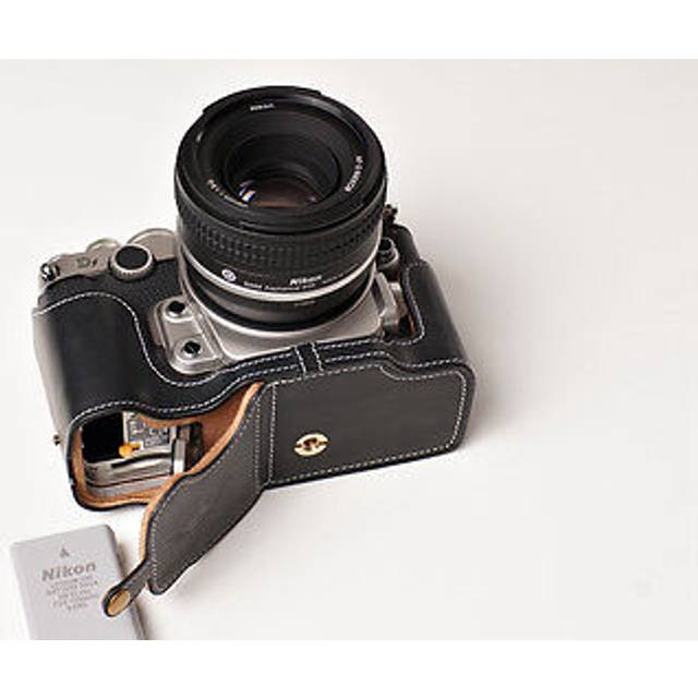 Genuine Real Leather Half Camera Case Bag Cover For Nikon Df Bottom Open Black