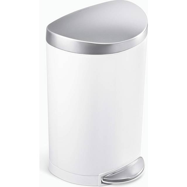simplehuman 6 Liter / 1.6 Gallon Semi-Round Bathroom Step Trash Can  White Steel