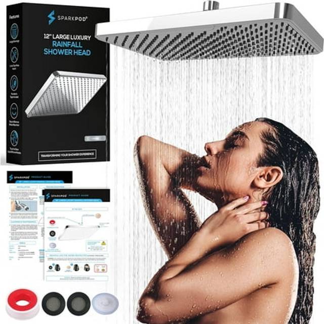 Sparkpod 12 Inch Rectangle Rain Shower Head - Ceiling or Wall Mount Ra