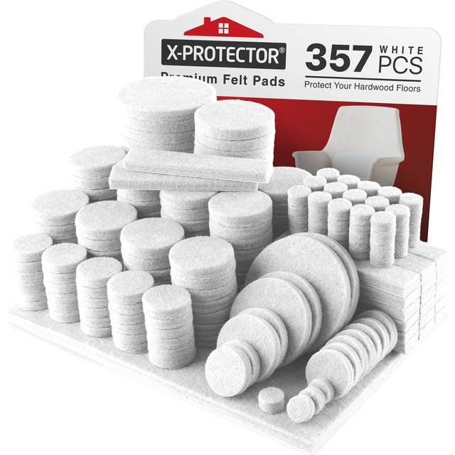 357 pcs White Felt Furniture Pads X-Protector! Huge Quantity of Furniture Pads for Hardwood Floors with Many Big Sizes - Your Ideal Wood Floor Protect