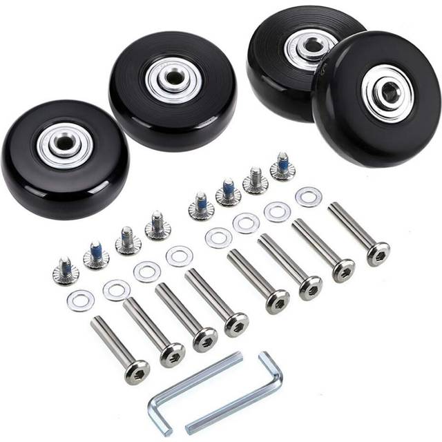 OwnMy 50 x 18mm Set of 4 Luggage Suitcase Replacement Wheels, Rubber Swivel Caster Wheels Bearings Repair Kits (Black)