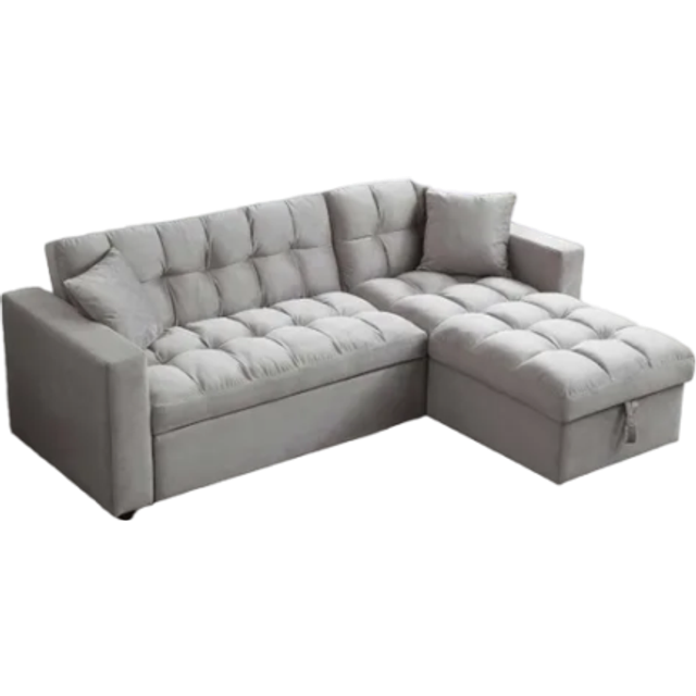 Luxury Life Madrid Velvet 3 Seater Pullout Sofa Bed In Grey With Storage Compartment, Grey