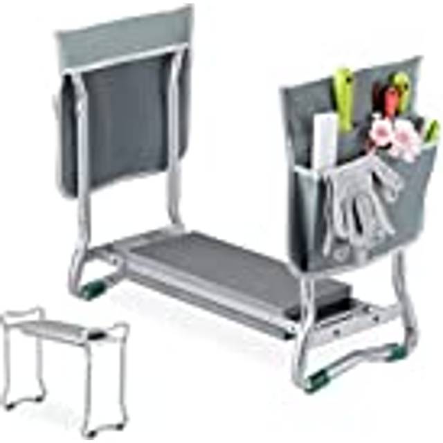 Garden Kneeler, with Pouches for Tools, Padded, Gardening & Weeding, up to 150 kg, Folding Mat, Silver/Grey - Relaxdays