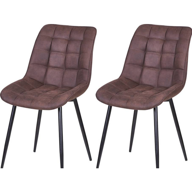 set of 2 Faux Matte Suede Leather Dining Chairs with Padded Seat and Metal Legs ALBA BROWN