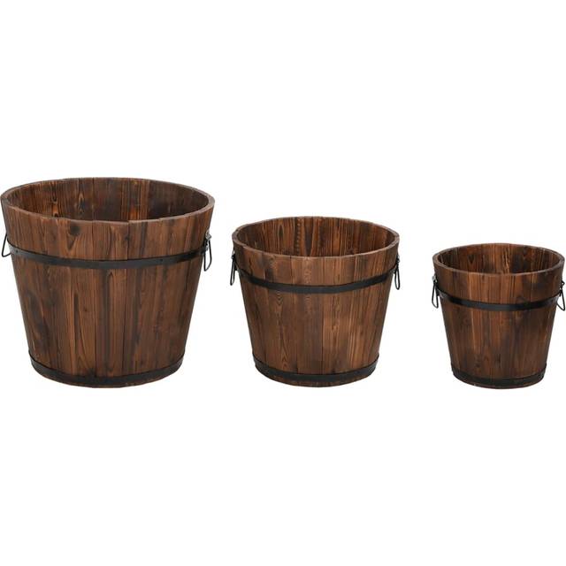 vidaXL 3 Piece Wooden Bucket Planter Set Solid Wood Fir - Brown