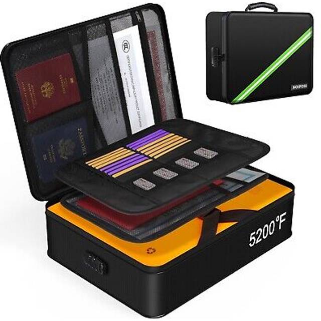 Noiposi Document Organizer with 5200? Heat Insulated Waterproof and Fireproof Document Box with Lock  Home Travel Strong Fireproof Safe Storage Box fo