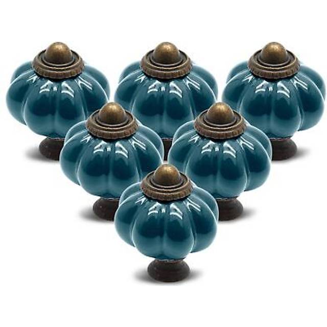 Seimneire 12pcs Teal Pumpkin Knobs  Vintage Ceramic Cabinet Knobs  Dresser Knobs Drawer Knobs Door Knobs Drawer Pulls Dresser Handles with Mounting Sc