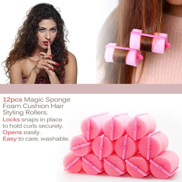 12pcs Magic Sponge Foam Cushion Hair Styling Rollers Curlers Twist Tool Salon Pink