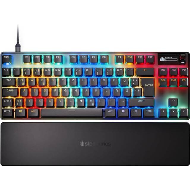 SteelSeries Apex Pro Gen 3 TKL - Hypermagnetiskt tangentbord för spel - OmniPoint 3.0 - Justerbar aktivering - Rapid Trigger - Skyddsläge - Rapid Tap/SOCD - OLED - RGB - PBT Keycaps - DE Layout QWERTZ