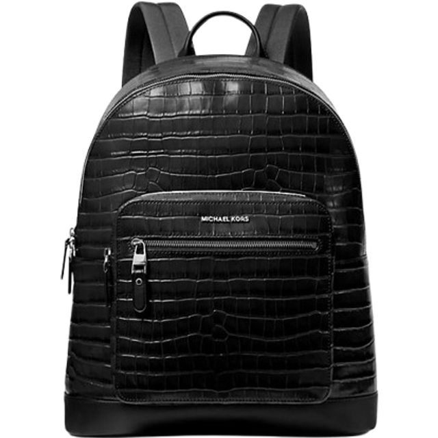 MK Hudson Crocodile Embossed Leather Commuter Backpack - Black - Michael Kors - ONE SIZE