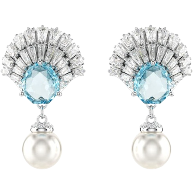 Idyllia drop earrings, Crystal pearl, Shell, Blue, Rhodium plated - OS