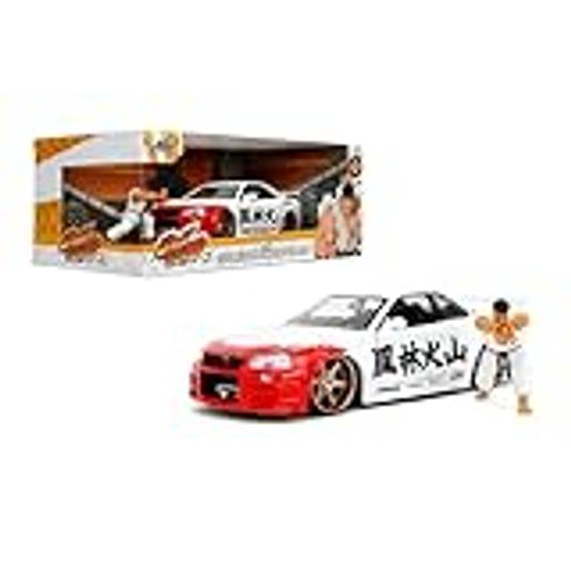 2002 Nissan Skyline GT-R (R34) RHD (Right Hand Drive) White with Red Graphics and Ryu Diecast Figure "Street Fighter" Video Game "Anime Hollywood Rid