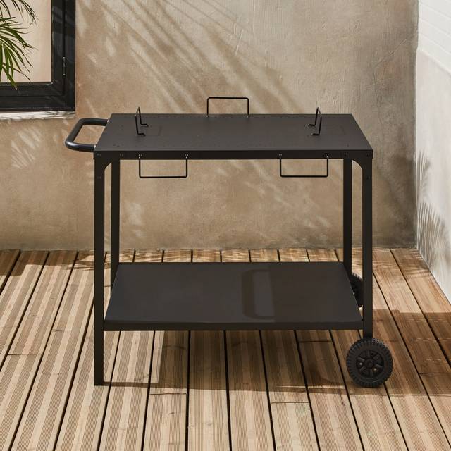 Sweeek - Modular griddle table, Adjustable sideboard for plancha, Black, 100x65.5x76 cm