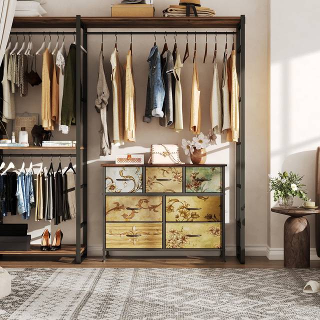Bedroom 7 Drawer Dresser, Tall Fabric Dresser - Brown