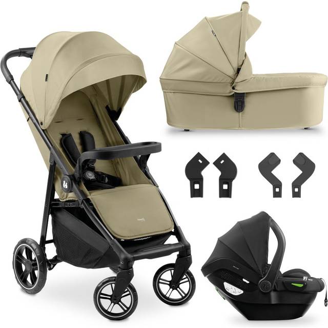hauck 3-delad babyvagn Shop N Care Trio Set - 3-i-1 barnvagnsset med barnvagn, bilstol och promenadstol från födelse till 22 kg, kompakt, lutande, UV-skydd 50+ - Olive