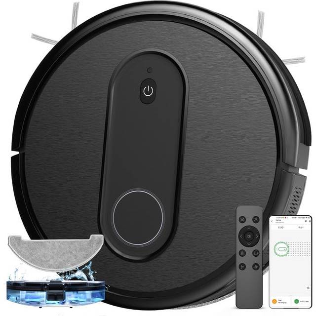 Vexilar robotdammsugare och mopp, 2-i-1 mopp- och dammsugningskombination, app/fjärrkontroll/röstkontroll, automatisk laddning av robotdammsugare, smal, tyst rengöring för golv, husdjurshår, matta med