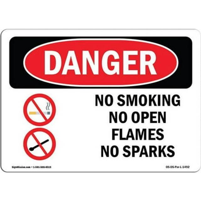 SignMission OS-DS-D-710-L-1492 OSHA Danger Sign - No Smoking No Open Flames No Sparks