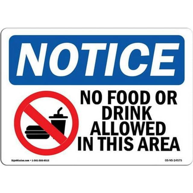SignMission OS-NS-D-57-L-14575 OSHA Notice Sign - No Food or Drink Allowed in This Area Sign with Symbol