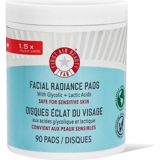 First Aid Beauty - Facial Radiance Pads with Glycolic & Lactic Acids - Daily Exfoliating Pads with AHA that Help Tone & Brighten Skin - Makeup Prep Pa
