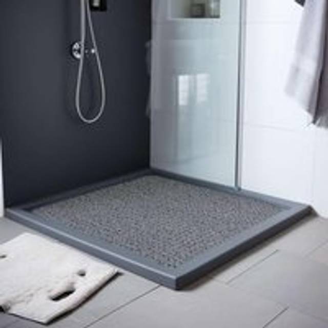 Plain-Spaghetti Square Non-Slip Bath Mat - Grey (60cm/60cm)