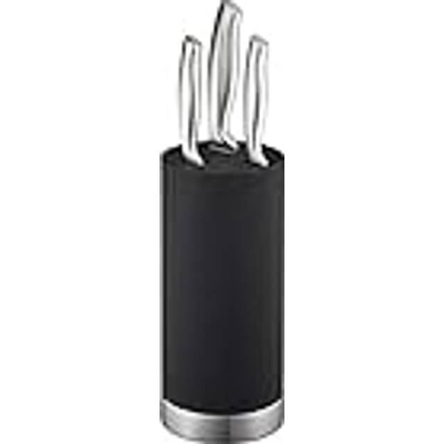 Knife Block, Empty, Round Blade Storage, with Bristles, HxD: 22 x 11 cm, Universal Holder, Organiser, Black, Plastic Stainless Steel