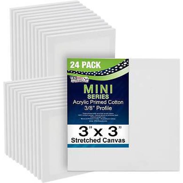 "U.S. Art Supply 3"""""""" x 3"""""""" Mini Professional Primed Stretched Canvas (1-Pack of 24-Mini Canvases) - Ideal for Painting & Crafts"