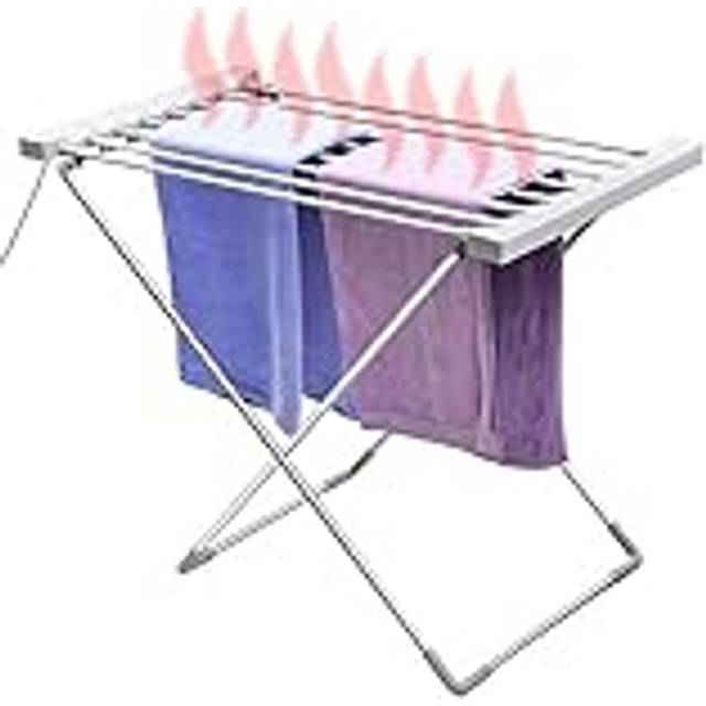 BAKAJI Elektrisk torkställning, effekt, 120 W, hopfällbar, med 8 stänger, torkställning, aluminiumhanddukar, mått 94 x 74 x 50 cm