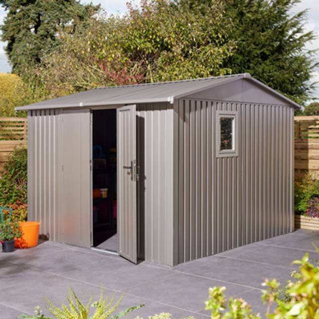 Rowlinson Brentvale Premium Apex Metal Shed 10x10 - Grey (296cm W X 304cm D X 228cm H)