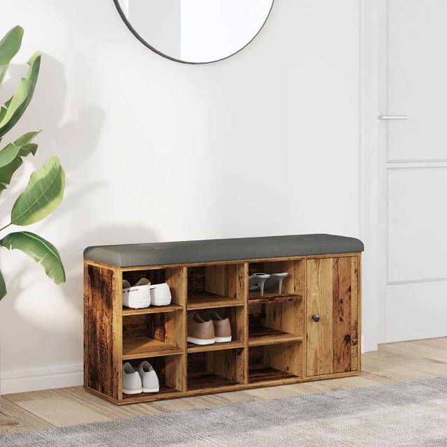 vidaXL Shoe Bench Old Wood 102x32x50 cm Engineered Wood - Brown