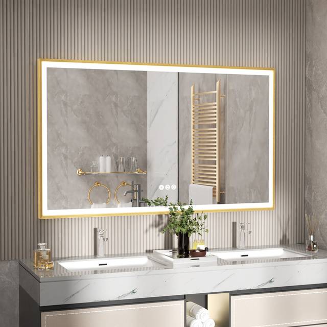 Throssell Aluminium Rectangle LED Wall Mirror - Gold (60 cm x 100 cm)