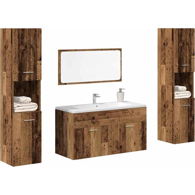 vidaXL 4 Piece Bathroom Furniture Set Old Wood Engineered Wood - Brown