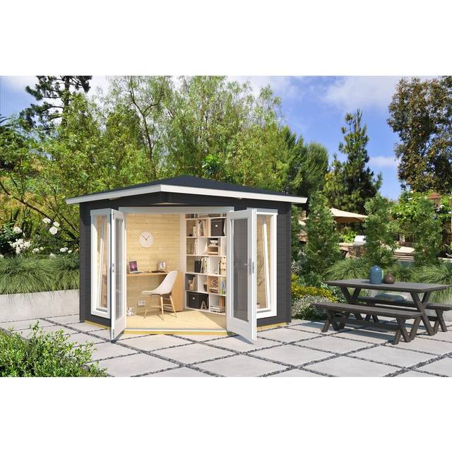 Lasita Oban 8 x 8 Ft. Premium Corner Log Cabin With Tempered Double Glazing (40mm) - OBAN 40 CARBON GREY