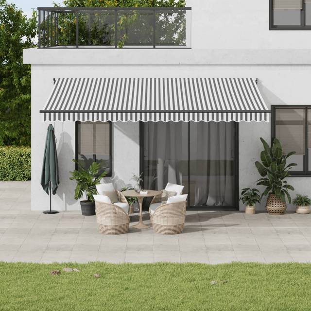 vidaXL Retractable Awning Anthracite and White 5x3 m Fabric&Aluminium