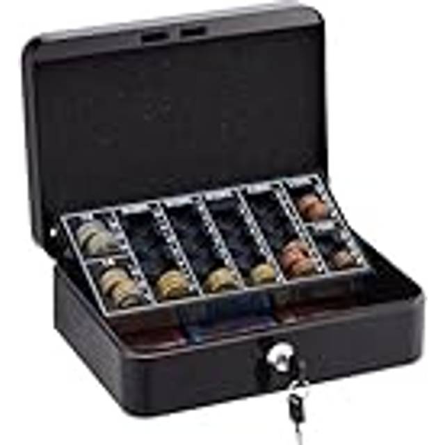 Relaxdays - Cash Box Lockable, Coin Counting Board, Note Compartments, 2 Keys, Steel & Plastic, hwd: 9 x 25 x 18 cm, Black