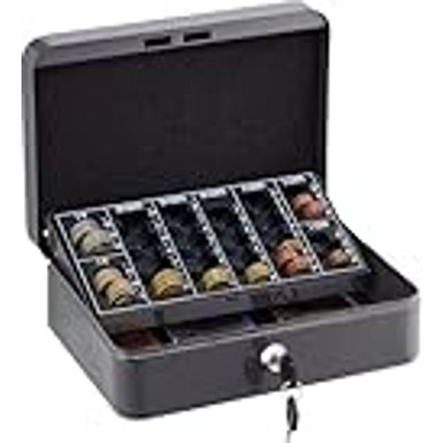 Relaxdays - Cash Box Lockable, Coin Counting Board, Note Compartments, 2 Keys, Steel & Plastic, hwd: 9 x 25 x 18 cm, Grey
