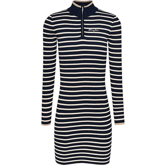 Tommy Jeans Stripe Zip Knitted Dress - Navy, Navy, Size Xs = Uk 6, Women - XS = UK 6