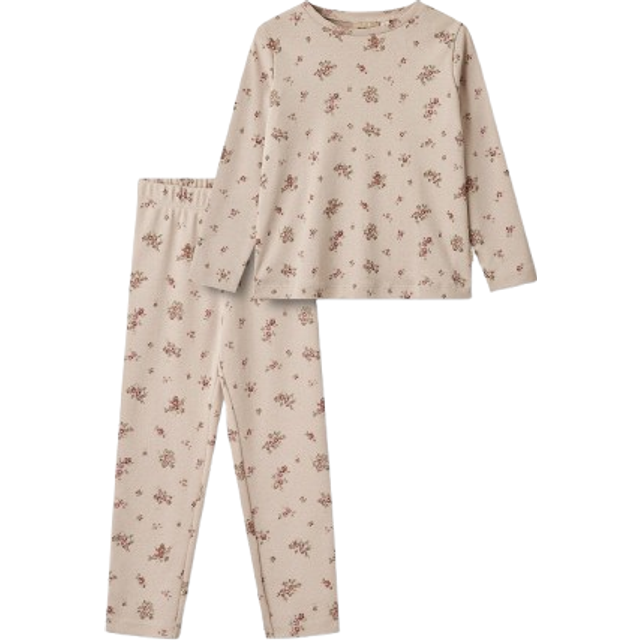 Wheat Flickpyjamas nattkläder pyjamas Mila GOTS certifierad ekologisk bomull pyjamasset, 1359 Pale Lilac Blommor, 116