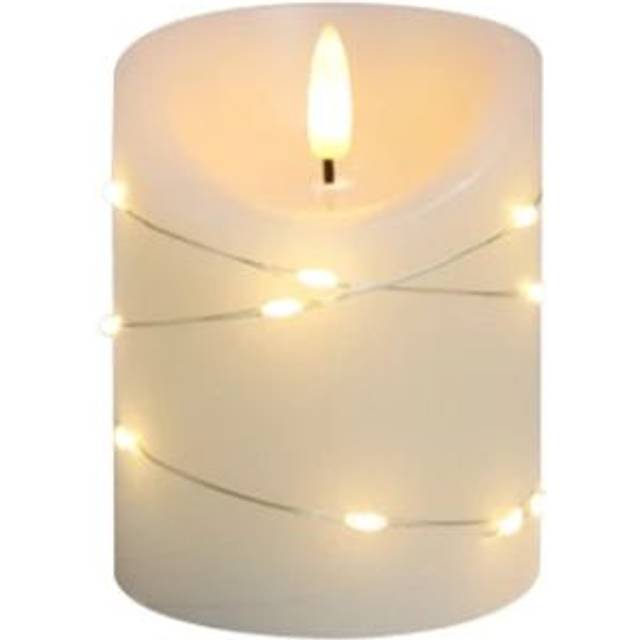 LED Blockljus med ljusslinga, 10cm hög, flameffekt - Ø7,5cm, 10cm hög, fungerar m. fjärrkontroll, äkta stearin