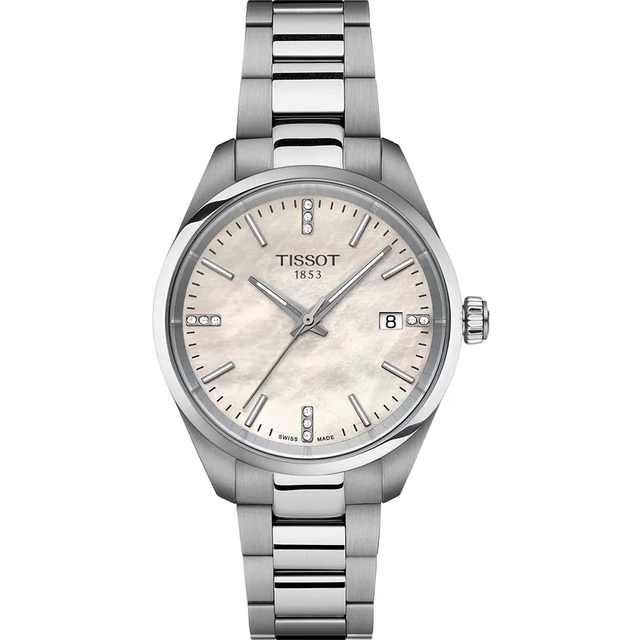 Tissot PR100 Ladies' MOP & Diamond Dial Stainless Steel Bracelet Watch
