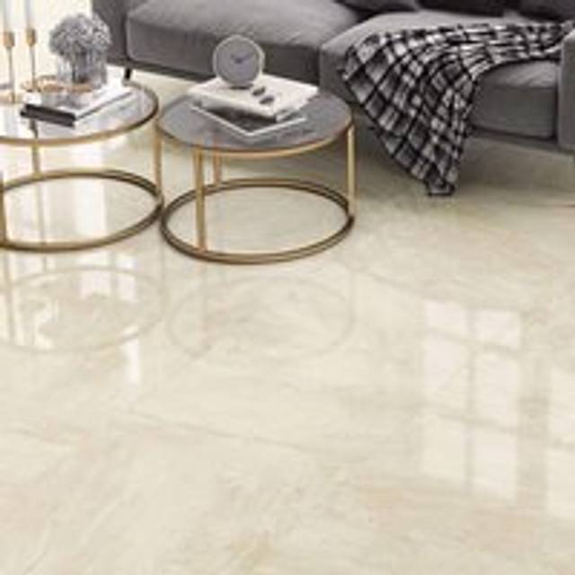 Burgos Cream Marble Effect Gloss Porcelain Floor Tile - 605mm x 605mm Total Tiles