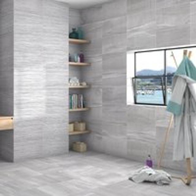 Stone Mix Gloss Dark Grey Ceramic Floor Tile - 450mm x 450mm Total Tiles