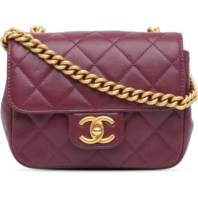 Womens Preloved Mini Flap Bag Lambskin Quilted Crossbody Wo - Purple - One Size