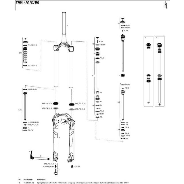ROCKSHOX Spring Internals Left Solo Air 15x110 Boost compatible For Lyrik/Yari 27,5'' 170,