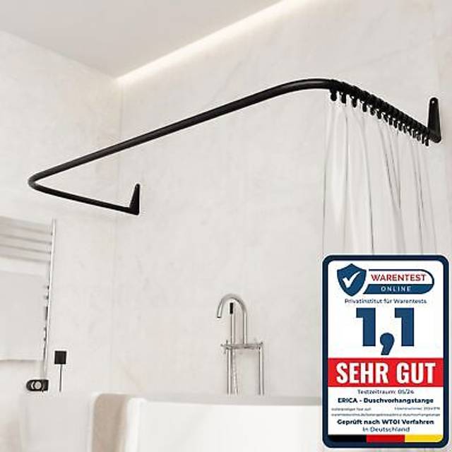 U-shaped Shower Curtain Rail for Bathtubs, 70x165x70cm, Wall Mounting without the Need to Fix to the Ceiling, Black Powder Coated Steel, 100 Percent