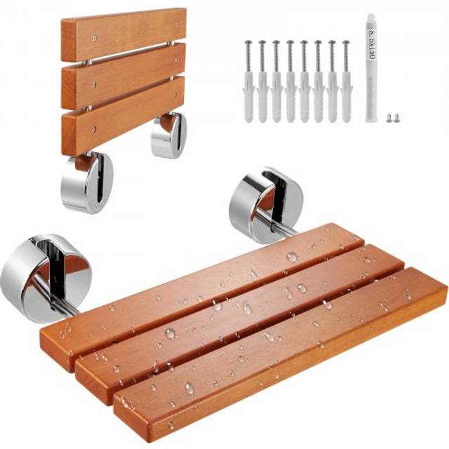 Vevor teak wooden folding shower seat bathroom wall mounted mobility aid bench