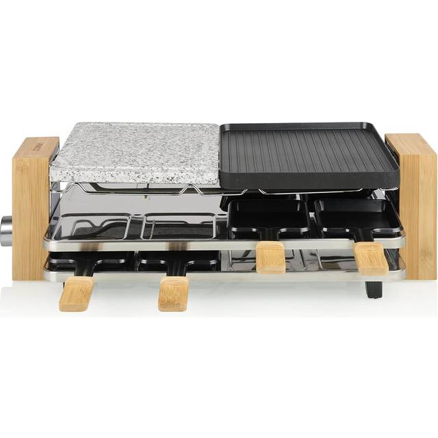 Princess Pure 8 Raclette grill non-stick beläggning, 8 pannor svart, sten, bambu
