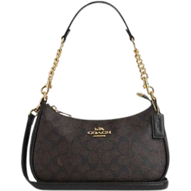 Coach Womens Teri Shoulder Bag in Signature Canvas with Chain Strap - Beige - One Size